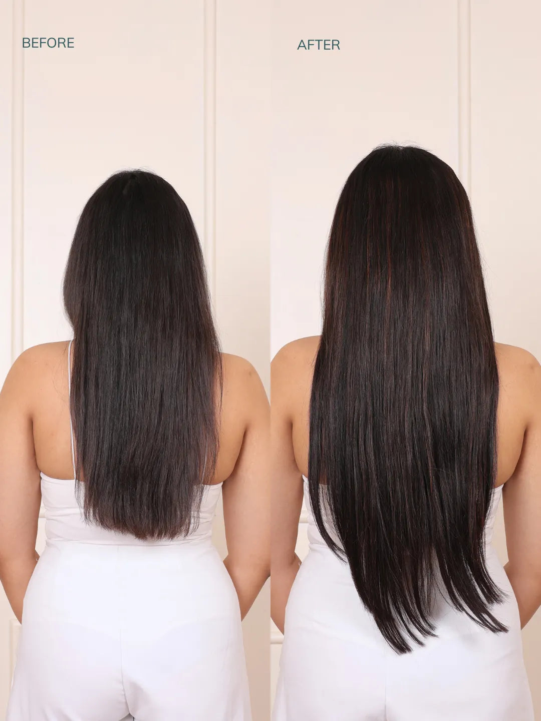Seamless 7 Set Clip-In Extensions – Mocha Brown Before & After Image